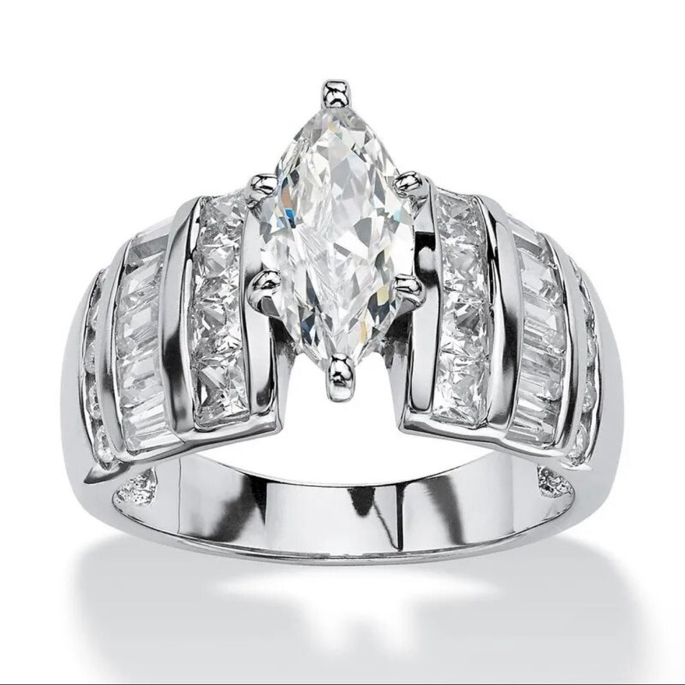 New 925 Silver Luxury Marquise Diamond Wedding  Band Modern Design Ring